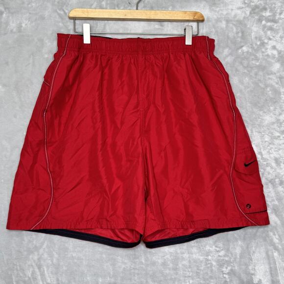 Nike Shorts Mens 2XL Red Black Athletic Mesh Lined Pocket Drawstring Swim Gym - Picture 1 of 13